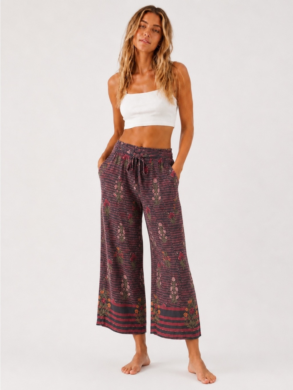 Anthropologie Floral Striped Women's Pants size small, tie waist wide leg - Picture 1 of 8
